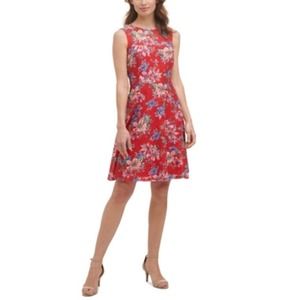 Kensie Red Floral Stretch Sleeveless Lace Fit and Flare Dress NWT Size 4